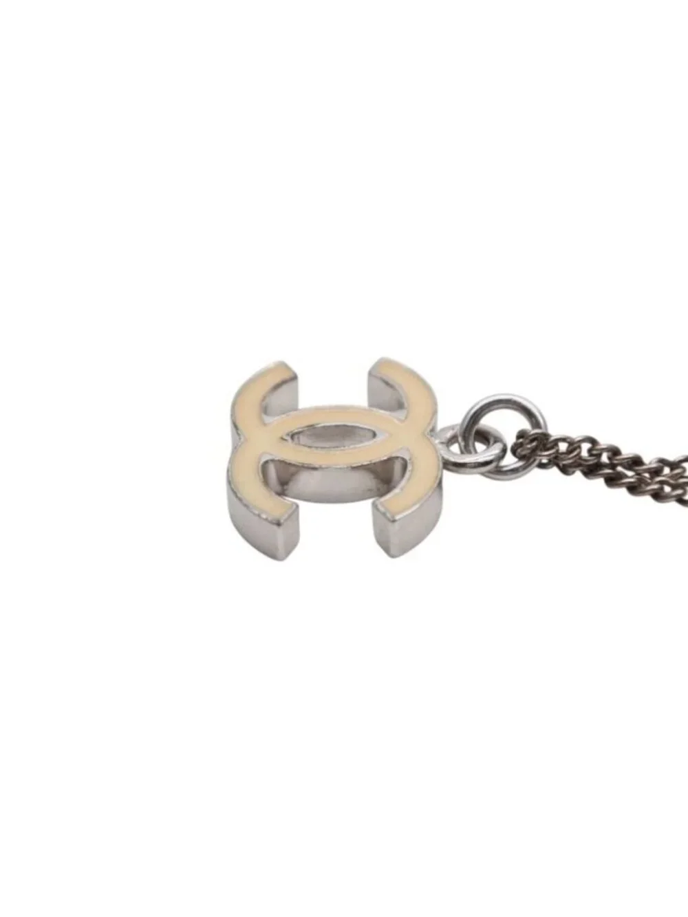 Chanel CC Logo Necklace 07 47 Ivory Silver Metal